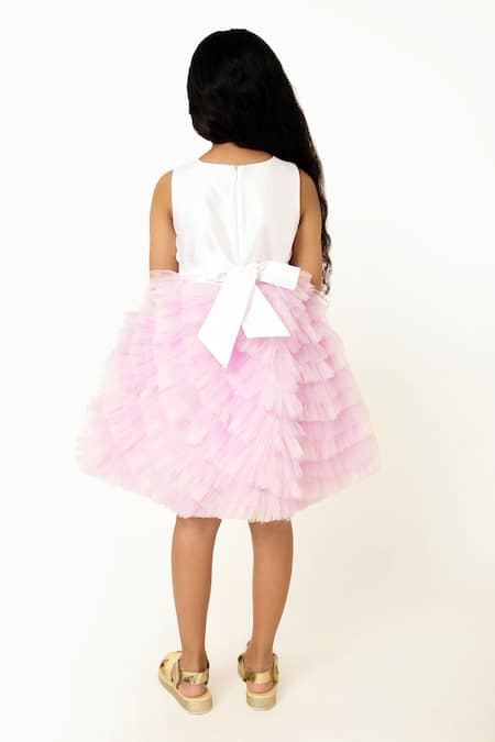 Shop A Little Fable White Polyester, Cotton Sequins, Ruffled Tulle Dress With Ice Cream Print at Aza Fashions Shop_A Little Fable_White Polyester, Cotton Sequins, Ruffled Tulle Dress With Ice Cream Print _at_Aza_Fashions