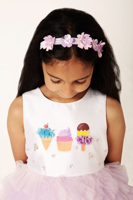 Buy A Little Fable White Polyester, Cotton Sequins, Ruffled Tulle Dress With Ice Cream Print Online at Aza Fashions Buy_A Little Fable_White Polyester, Cotton Sequins, Ruffled Tulle Dress With Ice Cream Print _Online_at_Aza_Fashions