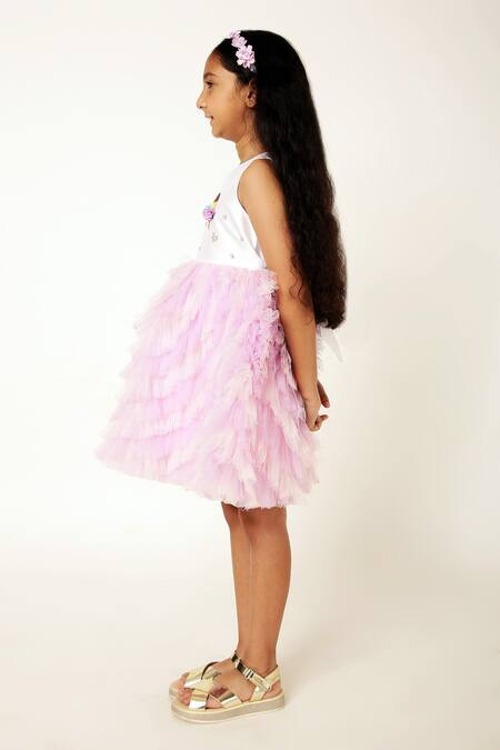 Shop A Little Fable White Polyester, Cotton Sequins, Ruffled Tulle Dress With Ice Cream Print Online at Aza Fashions Shop_A Little Fable_White Polyester, Cotton Sequins, Ruffled Tulle Dress With Ice Cream Print _Online_at_Aza_Fashions