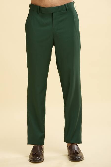 Buy Qbik Green Wool, Viscose Button Front Bandhgala Set Buy_Qbik_Green Wool, Viscose Button Front Bandhgala Set