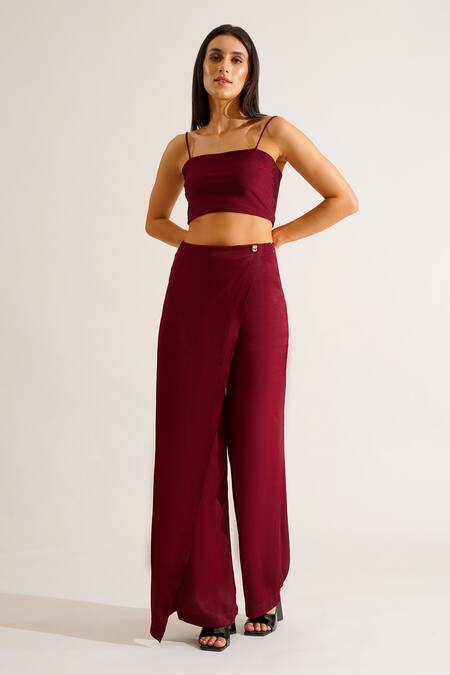 Buy Keoo Maroon Chiffon, Cotton Satin Crystals, Grace Embroidered Shirt And Flap Pant Set Online at Aza Fashions Buy_Keoo_Maroon Chiffon, Cotton Satin Crystals, Grace Embroidered Shirt And Flap Pant Set_Online_at_Aza_Fashions