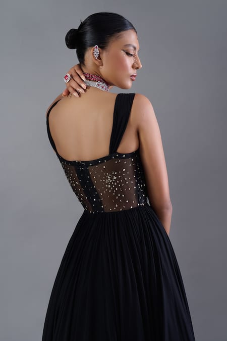 Damoiselle Cutwork Embroidered Black Anarkali Set 