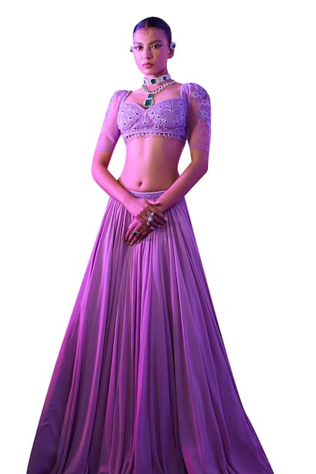 Shop Damoiselle Purple Net, Georgette Beads, Sequins Sweetheart Charm Embroidered Lehenga Set Online at Aza Fashions Shop_Damoiselle_Purple Net, Georgette Beads, Sequins Sweetheart Charm Embroidered Lehenga Set _Online_at_Aza_Fashions