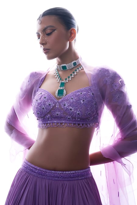 Damoiselle Purple Net, Georgette Beads, Sequins Sweetheart Charm Embroidered Lehenga Set at Aza Fashions Damoiselle_Purple Net, Georgette Beads, Sequins Sweetheart Charm Embroidered Lehenga Set _at_Aza_Fashions
