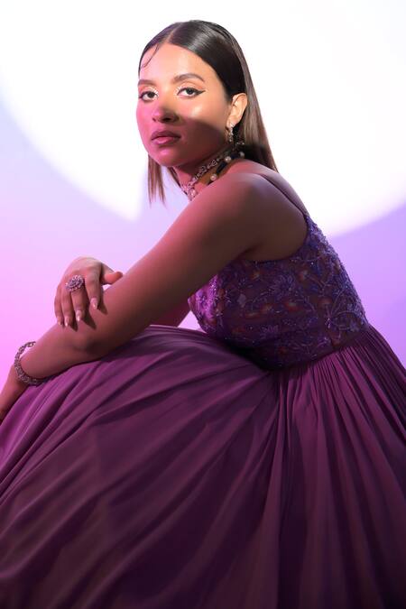 Buy_Damoiselle_Purple Net, Georgette, Organza Sequins, Embroidered Anarkali Set With Dupatta _Online_at_Aza_Fashions