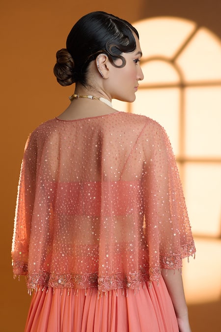 Damoiselle Floral Embroidered Cape & Lehenga Set 