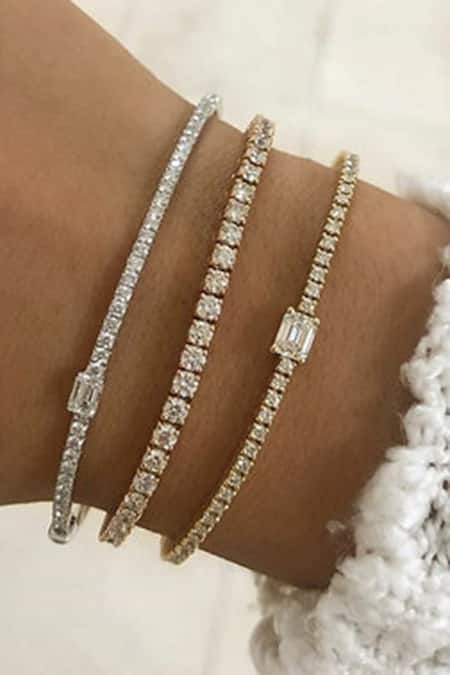 Mirelle_Yellow Imitation Diamonds Solitaire Embellished Tunnis Bracelet_Online_at_Aza_Fashions