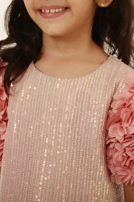 Shop_A Little Fable_Peach Polyester, Cotton Sequins Mermaid Sparkle Embellished Dress _Online_at_Aza_Fashions