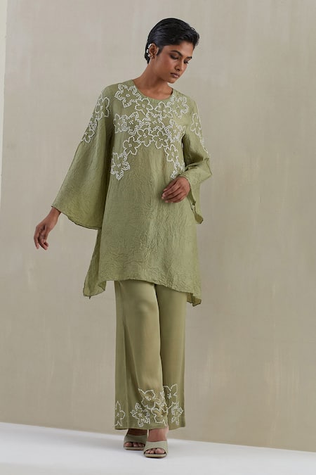 One Not Two Sequin Hand Embroidered Kaftan With Pant 