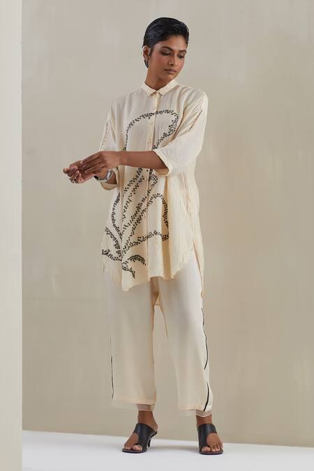 One Not Two Flower Hand Embroidered Shirt Kurta With Pant 