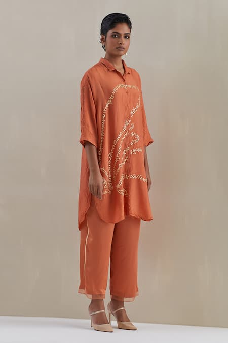 One Not Two Flower Hand Embroidered Shirt Kurta & Pant Set 