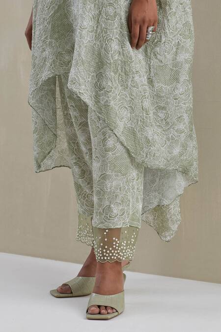 Buy One Not Two Green Kaftan Crushed Silk Hand Embroidered Sequins Notched Floral And Pant Set Online at Aza Fashions Buy_One Not Two_Green Kaftan Crushed Silk Hand Embroidered Sequins Notched Floral And Pant Set _Online_at_Aza_Fashions