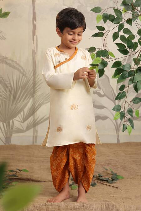 Cute Couture Beige Cotton Hand Embroidered Thread Elephant Kurta Set Online at Aza Fashions Cute Couture_Beige Cotton Hand Embroidered Thread Elephant Kurta Set _Online_at_Aza_Fashions