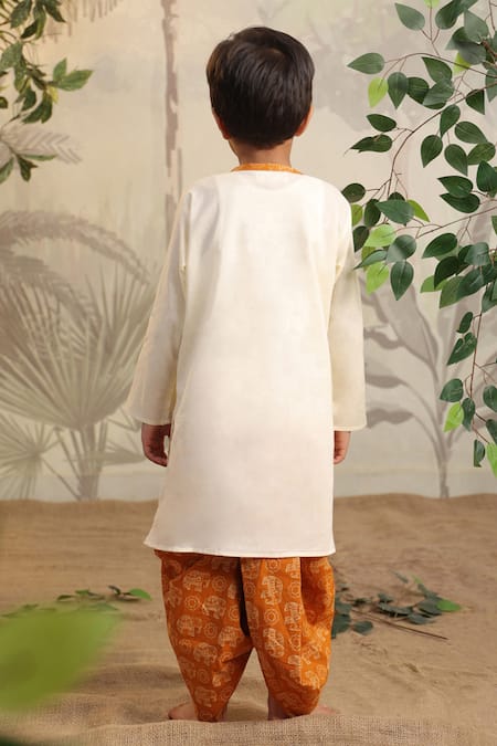 Shop Cute Couture Beige Cotton Hand Embroidered Thread Elephant Kurta Set at Aza Fashions Shop_Cute Couture_Beige Cotton Hand Embroidered Thread Elephant Kurta Set _at_Aza_Fashions