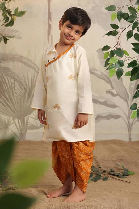 Shop Cute Couture Beige Cotton Hand Embroidered Thread Elephant Kurta Set Online at Aza Fashions Shop_Cute Couture_Beige Cotton Hand Embroidered Thread Elephant Kurta Set _Online_at_Aza_Fashions