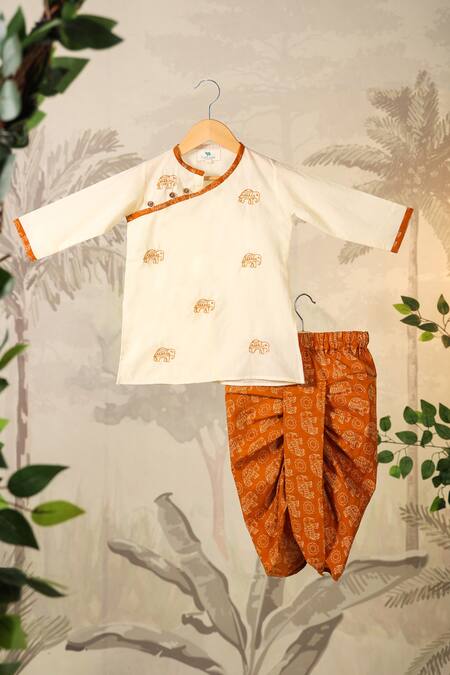 Cute Couture Beige Cotton Hand Embroidered Thread Elephant Kurta Set at Aza Fashions Cute Couture_Beige Cotton Hand Embroidered Thread Elephant Kurta Set _at_Aza_Fashions