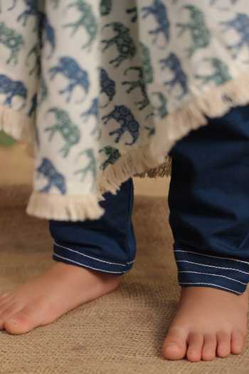 Cute Couture Blue Cotton Lace Elephant Print Asymmetric Top With Pant Online at Aza Fashions Cute Couture_Blue Cotton Lace Elephant Print Asymmetric Top With Pant _Online_at_Aza_Fashions