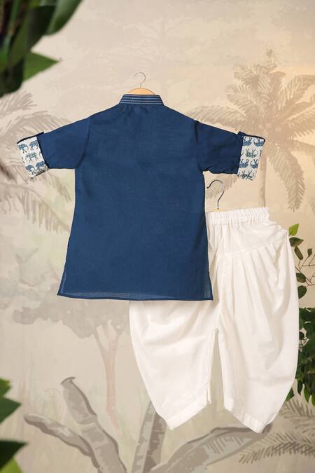 Shop_Cute Couture_Blue Cotton Printed Elephant Teal Kurta Set _Online_at_Aza_Fashions