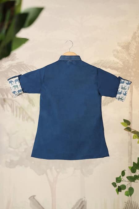 Buy_Cute Couture_Blue Cotton Printed Elephant Teal Kurta Set 