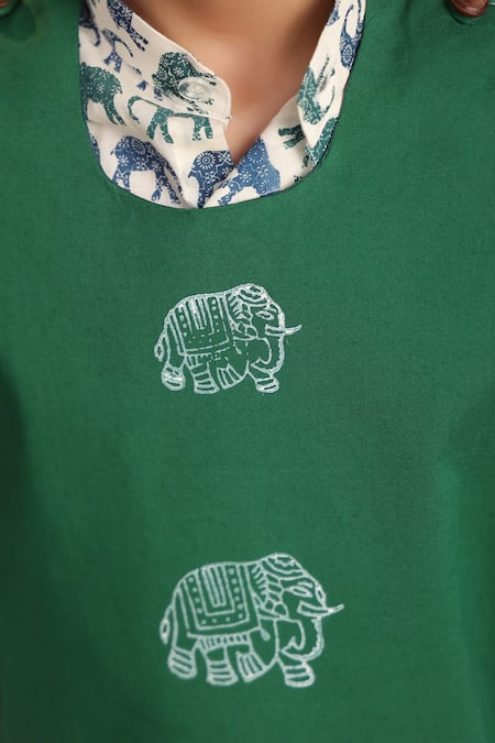Buy_Cute Couture_Green Cotton Printed Elephant Block Jacket Set _Online_at_Aza_Fashions