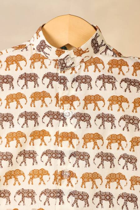 Cute Couture_Orange Cotton Printed Elephant Jacket With Kurta Set _Online_at_Aza_Fashions