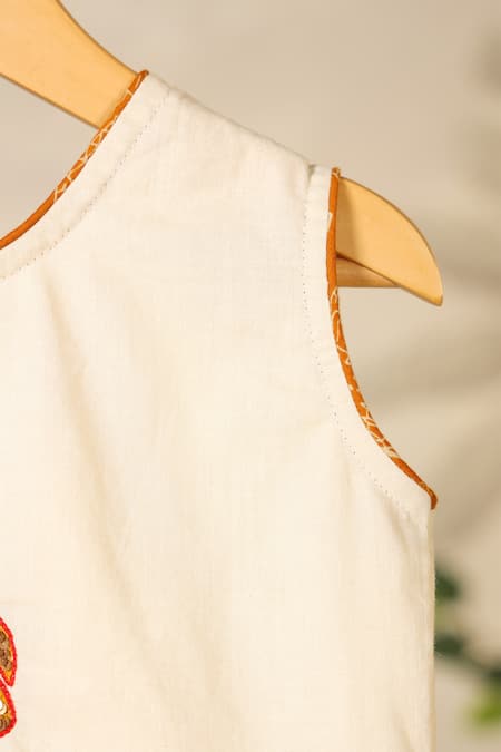 Cute Couture Beige Cotton Printed Elephant Embroidered Top And Skirt Set Online at Aza Fashions Cute Couture_Beige Cotton Printed Elephant Embroidered Top And Skirt Set _Online_at_Aza_Fashions