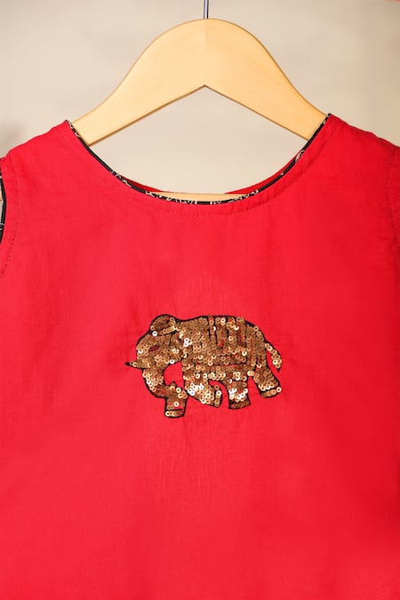 Cute Couture_Red Cotton Printed Elephant Skirt With Top _Online_at_Aza_Fashions