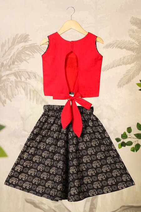 Shop_Cute Couture_Red Cotton Printed Elephant Skirt With Top 