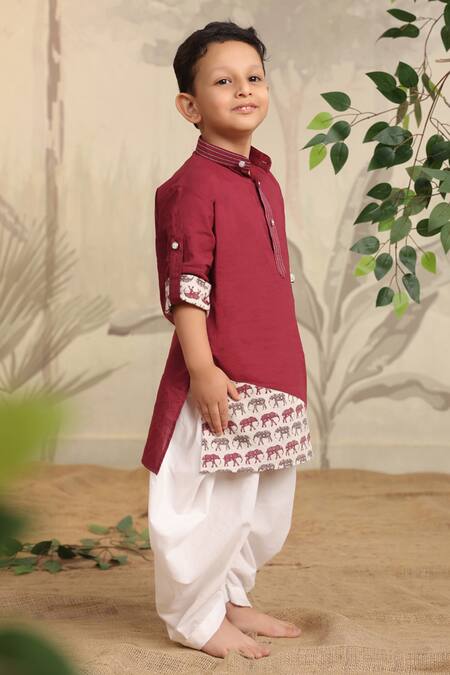 Cute Couture Wine Cotton Printed Elephant Side Panelled Kurta And Pant Set Online at Aza Fashions Cute Couture_Wine Cotton Printed Elephant Side Panelled Kurta And Pant Set _Online_at_Aza_Fashions