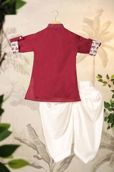 Buy Cute Couture Wine Cotton Printed Elephant Side Panelled Kurta And Pant Set Buy_Cute Couture_Wine Cotton Printed Elephant Side Panelled Kurta And Pant Set