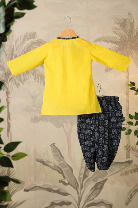 Buy_Cute Couture_Yellow Cotton Hand Embroidered Thread Kurta Set 