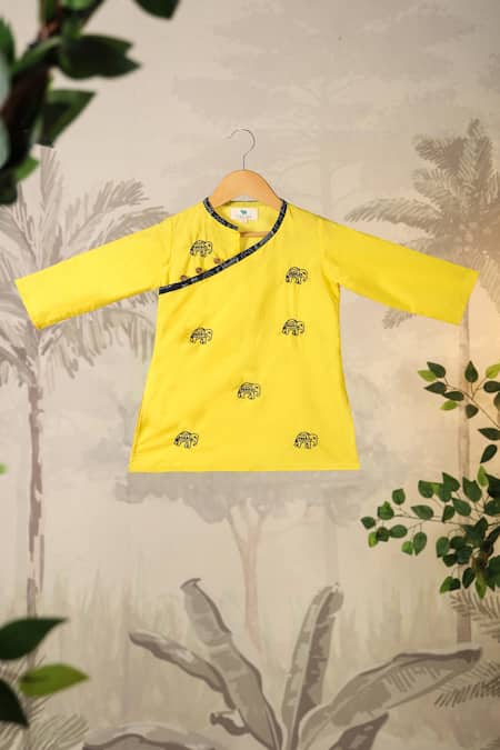 Shop_Cute Couture_Yellow Cotton Hand Embroidered Thread Kurta Set 