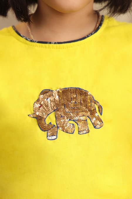 Buy_Cute Couture_Yellow Cotton Printed Elephant Motif Skirt With Top _Online_at_Aza_Fashions