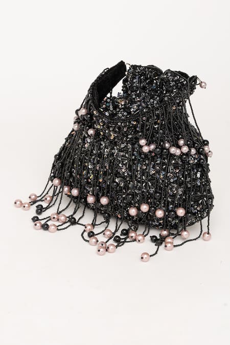 Buy_Eena_Black Pearl And Crystal Embellished Potli Bag _Online_at_Aza_Fashions