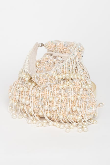 Buy_Eena_Beige Crystals, Pearls, Beads And Embellished Potli Bag _Online_at_Aza_Fashions