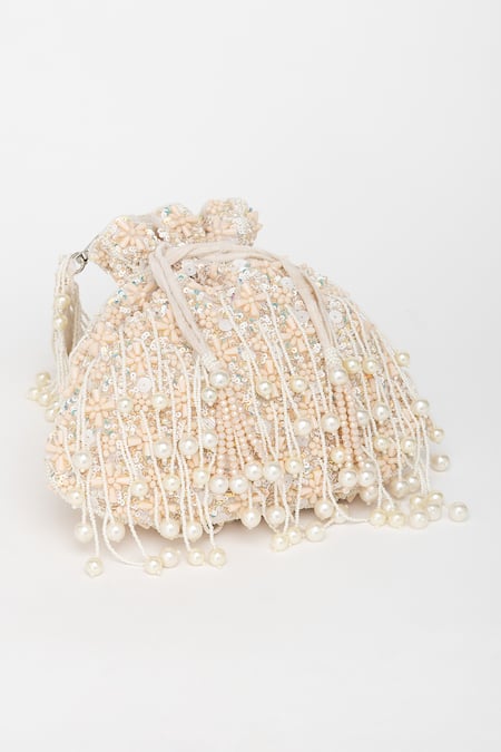 Shop_Eena_Beige Crystals, Pearls, Beads And Embellished Potli Bag _Online_at_Aza_Fashions
