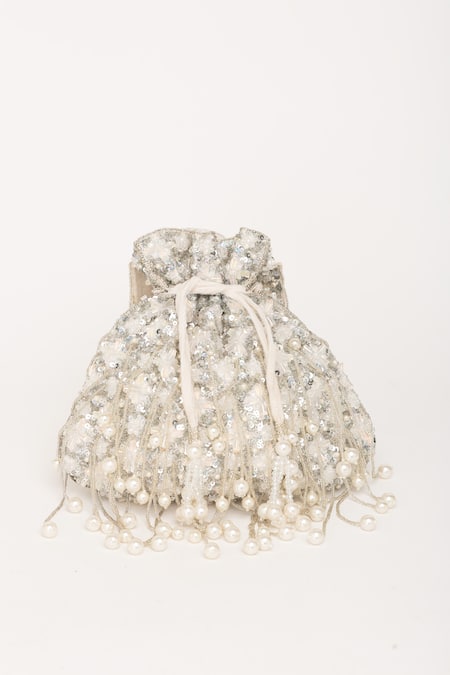 Eena Pearl Tasseled Crystal Embellished Potli Bag 