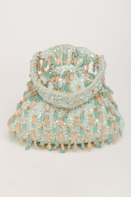 Eena_Blue Crystal Avelia Sitara And Bead Embroidered Potli Bag _Online_at_Aza_Fashions