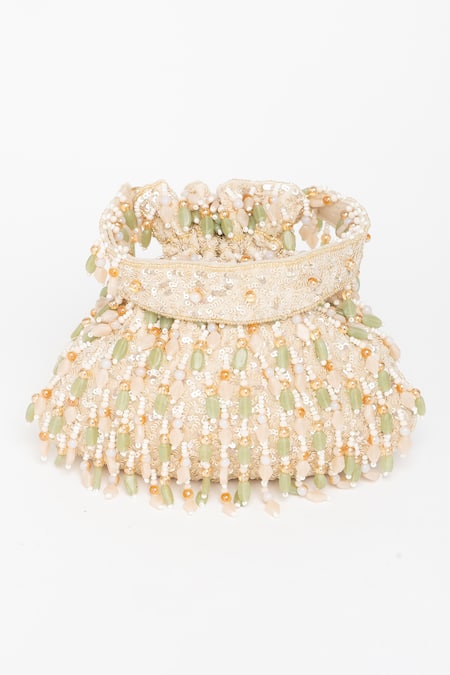 Eena_Green Crystal Avelia Sitara And Embroidered Potli _Online_at_Aza_Fashions