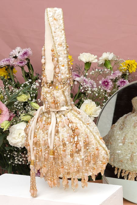 Eena_Beige Crystal Avelia Sitara And Bead Embroidered Potli Bag _Online_at_Aza_Fashions