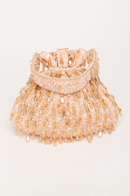 Eena_Peach Crystal Avelia Sitara Embroidered Potli Bag _Online_at_Aza_Fashions