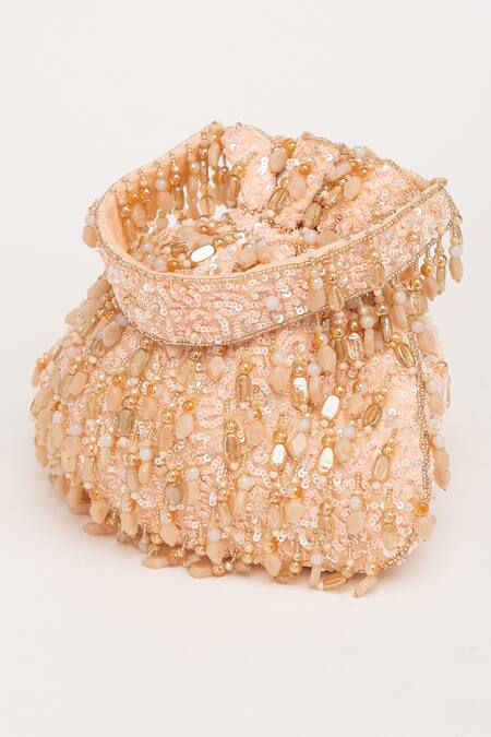 Buy_Eena_Peach Crystal Avelia Sitara Embroidered Potli Bag _Online_at_Aza_Fashions