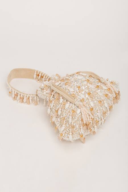 Eena_White Crystal Avelia Embroidered Potli Bag _at_Aza_Fashions