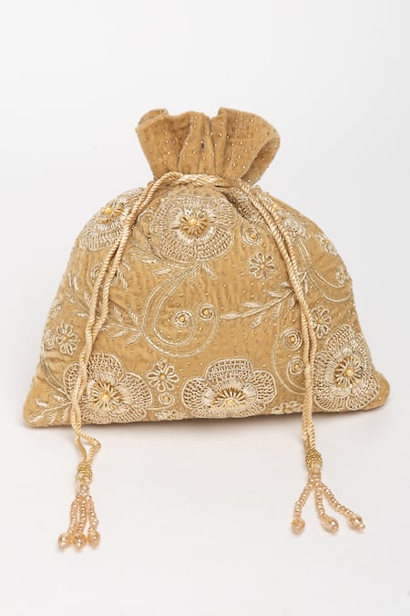 Eena Jagavi Floral Zardosi Embroidered Potli Bag 