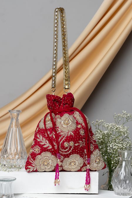 EENA Velvet Floral Embroidered Potli Bag 