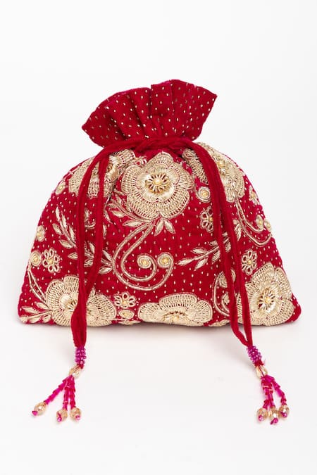Eena Velvet Floral Embroidered Potli Bag 