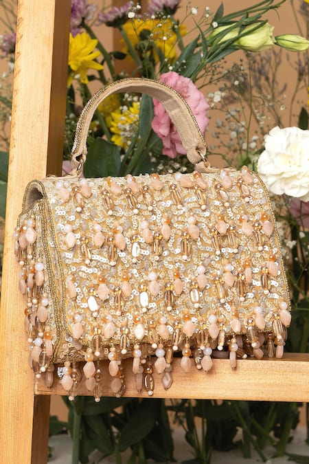 EENA Gold Sequin Kamari And Beadwork Clutch Bag 