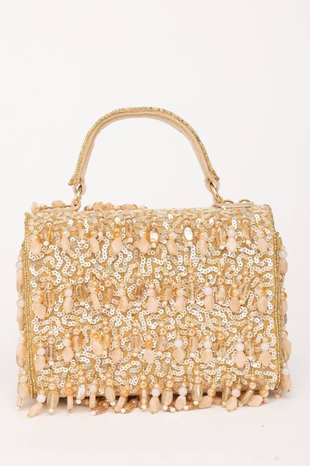 Eena_Gold Sequin Kamari And Beadwork Clutch Bag_at_Aza_Fashions