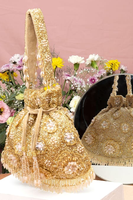 Eena_Gold Sequin Nitara Embroidered Potli Bag _Online_at_Aza_Fashions