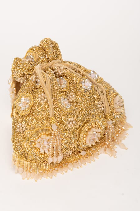 Eena_Gold Sequin Nitara Embroidered Potli Bag _at_Aza_Fashions